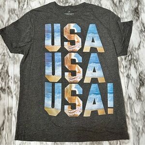 American Eagle Outfitters Gray and Blue Short Sleeve Tee USA Stars And Stripes